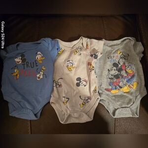 Disney Baby Bodysuit Trio - Gray, Cream, Blue
